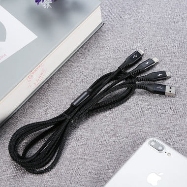Нейлоновый USB кабель 3 в 1 Micro USB Type C Lightning - Черный, фото №2