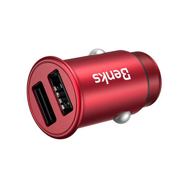 Benks зарядное устройство в прикуриватель на 2 USB A - красное, фото №3