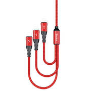 Нейлоновый USB кабель 3 в 1 Micro USB Type C Lightning - Красный - фото 1