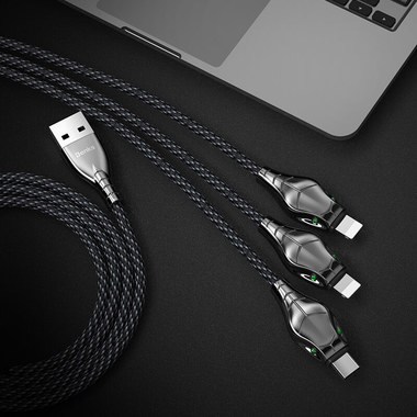 Benks USB кабель Black Mamba 3 в 1 150 см - Lightning - Lightning - Type C, фото №1