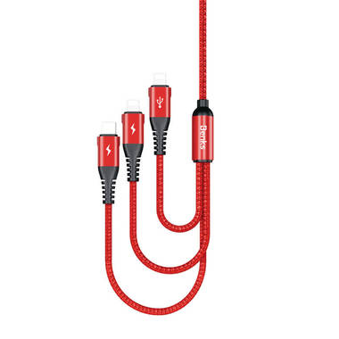 Нейлоновый USB кабель 3 в 1 Type C Lightning Lightning - Красный, фото №3