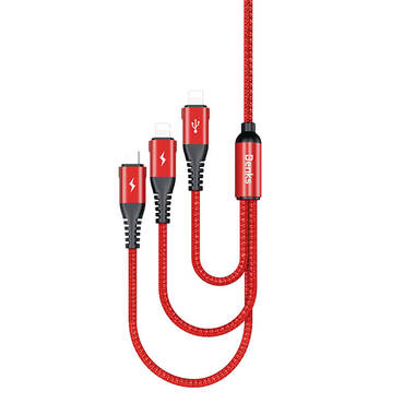 Нейлоновый USB кабель 3 в 1 Micro USB Lightning Lightning - Красный, фото №3