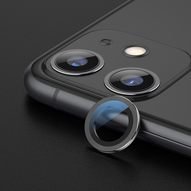 Сапфировое защитное стекло на камеру iPhone 11, черная мет. рамка DR - 1шт., фото №2