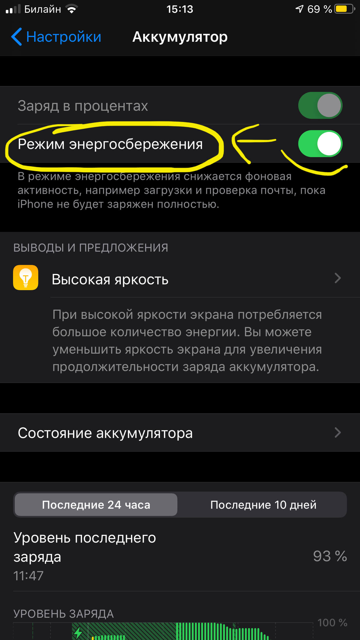 Что делает режим энергосбережения на iPhone?